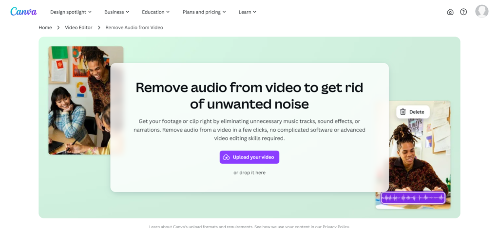 canva's homepage