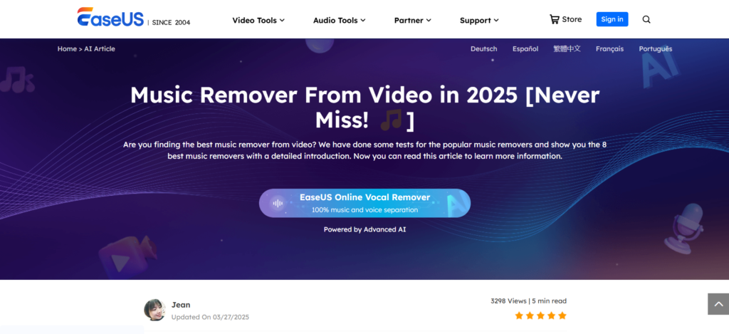 easeUS's homepage